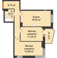 2 комнатная квартира 58,24 м² в ЖК Сердце Ростова 2, дом Литер 4 - планировка