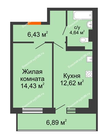 1 комнатная квартира 40,19 м² в ЖК Свобода, дом №2