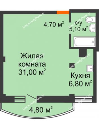 1 комнатная квартира 49 м² - ЖК Южная Башня