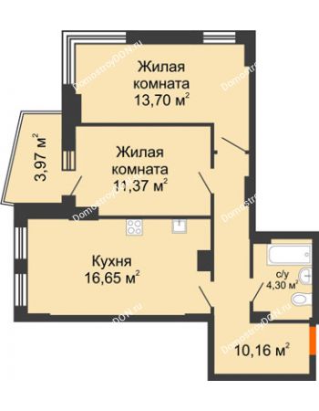 2 комнатная квартира 58,15 м² в ЖК Сердце Ростова 2, дом Литер 8