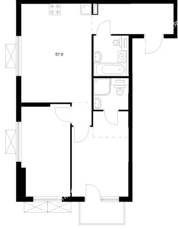 2 комнатная квартира 57,9 м² в ЖК Савин парк, дом корпус 8