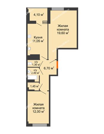 2 комнатная квартира 56,55 м² в ЖК Грин Парк, дом Литер 1
