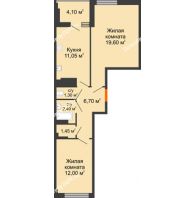 2 комнатная квартира 56,55 м² в ЖК Грин Парк, дом Литер 1 - планировка