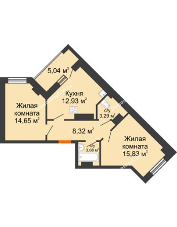 2 комнатная квартира 63,14 м² - ЖК Маршал