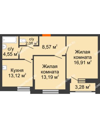 2 комнатная квартира 57 м² - ЖД по ул. Сухопутная