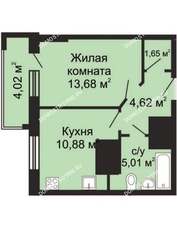 1 комнатная квартира 37,85 м² - ЖК Гелиос