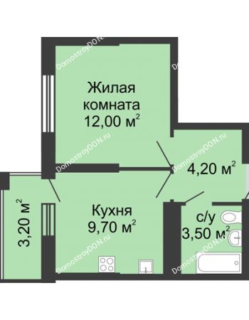 1 комнатная квартира 30,6 м² - ЖК Сказка