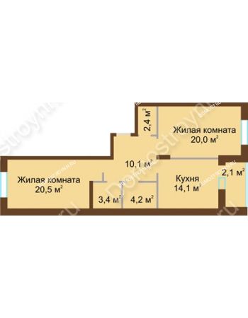 2 комнатная квартира 76,8 м² в ЖК Монолит, дом № 89, корп. 1, 2
