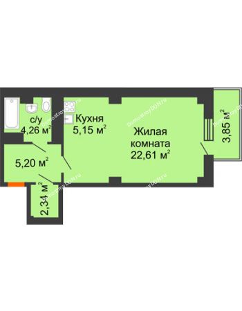 Студия 40,71 м² в ЖК Сокол на Оганова, дом Литер 4