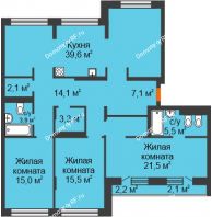 3 комнатная квартира 128,9 м² в ЖК Октябрьский, дом ГП-2 - планировка