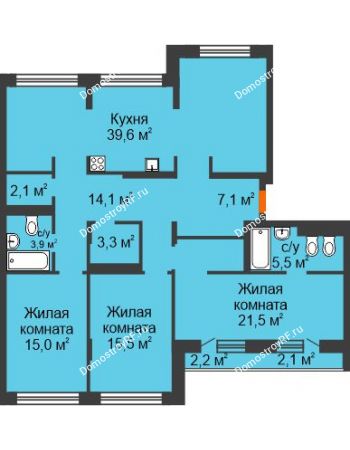 3 комнатная квартира 128,9 м² в ЖК Октябрьский, дом ГП-2