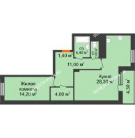 1 комнатная квартира 67,05 м² в ЖК Корица, дом № 1 - планировка