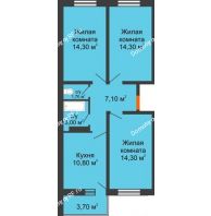 3 комнатная квартира 67,3 м² в ЖК Олимпийский, дом Литер 1 - планировка