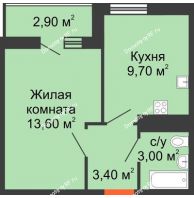 1 комнатная квартира 31,2 м² в ЖК Грани, дом Литер 2 - планировка