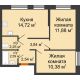 2 комнатная квартира 48,3 м² в ЖК Меридиан Юг, дом ГП-1 - планировка