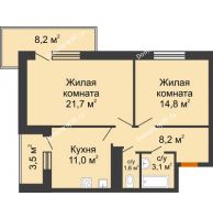 2 комнатная квартира 60,4 м² в ЖК GRAFF HOUSE (ЖК ГРАФ ХАУС), дом Секция 1А - планировка