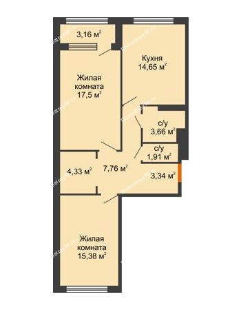 2 комнатная квартира 70,11 м² - ЖК Гран-При