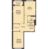 2 комнатная квартира 70,11 м², ЖК Гран-При - планировка