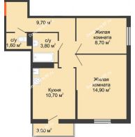 2 комнатная квартира 52,4 м² в ЖК Квартет, дом Литер 1 - планировка