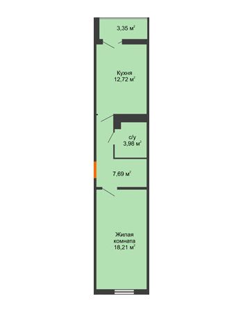 1 комнатная квартира 45,97 м² в ЖК Семейный парк, дом Литер 2