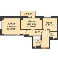 2 комнатная квартира 57,91 м² в ЖК Сокол Градъ, дом Литер 3 - планировка