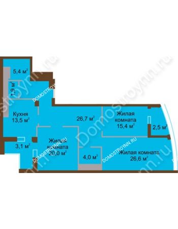 3 комнатная квартира 119,1 м² в ЖК Монолит, дом № 89, корп. 1, 2