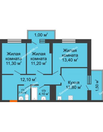 3 комнатная квартира 71,2 м² - ЖК Клубный дом на Мечникова