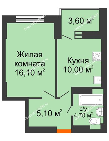 1 комнатная квартира 39,5 м² в ЖК Екатерининский, дом № 2в