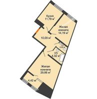 2 комнатная квартира 65,53 м² в ЖК Сердце, дом 1 - планировка