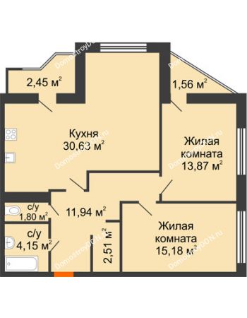 2 комнатная квартира 84,09 м² в Микрорайон Красный Аксай, дом Литер 21