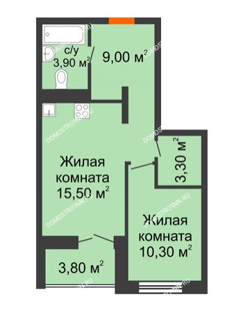 1 комнатная квартира 43,6 м² в ЖК КМ Анкудиновский Парк, дом № 15