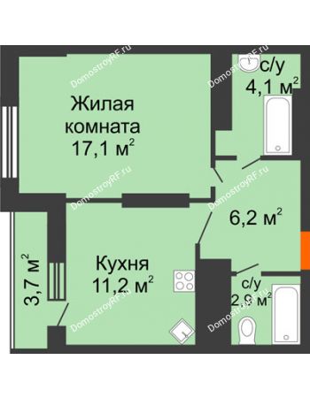 1 комнатная квартира 45,2 м² - ЖК Космолет