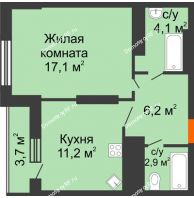 1 комнатная квартира 45,2 м², ЖК Космолет - планировка