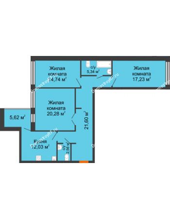 3 комнатная квартира 96,59 м² - КД Преображенский Двор