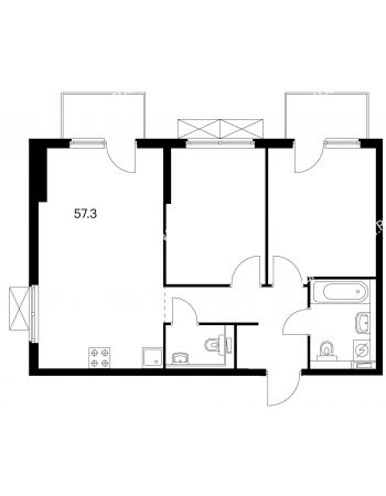2 комнатная квартира 57,3 м² в ЖК Савин парк, дом корпус 3