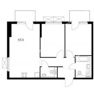 2 комнатная квартира 57,3 м² в ЖК Савин парк, дом корпус 3 - планировка