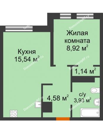 2 комнатная квартира 34,11 м² в ЖК Сердце Сибири, дом № 76, квартал Геологов (ГП-2)