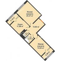 2 комнатная квартира 66,71 м² в ЖК Сердце, дом № 1 - планировка