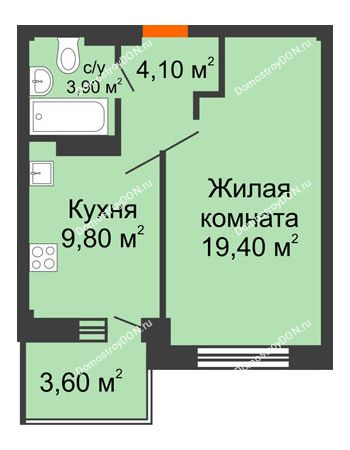 1 комнатная квартира 40,8 м² в ЖК Екатерининский, дом № 2б