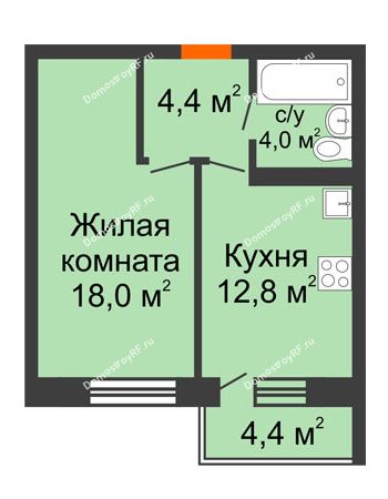 1 комнатная квартира 40,5 м² в ЖК Отражение, дом Литер 2.1