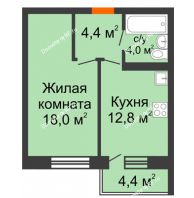 1 комнатная квартира 40,5 м² в ЖК Отражение, дом Литер 2.1 - планировка
