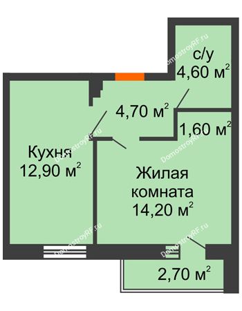 1 комнатная квартира 39,4 м² - ЖК Дом на Курчатова