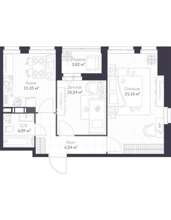 2 комнатная квартира 55 м² в ЖК Veren Next Шуваловский, дом 9