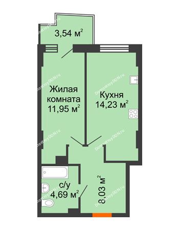 1 комнатная квартира 39,55 м² в ЖК Город у реки, дом Литер 7
