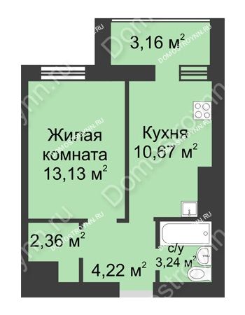 1 комнатная квартира 36,78 м² - ЖК Буревестник