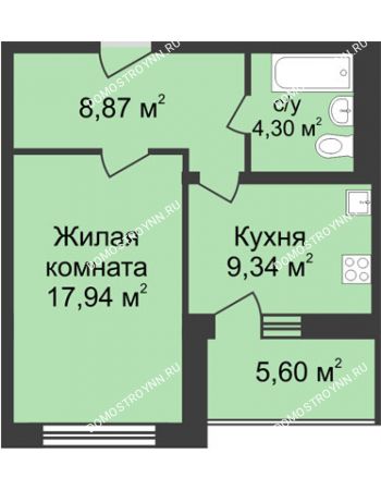 1 комнатная квартира 43,25 м² в ЖК Планетарий, дом № 6