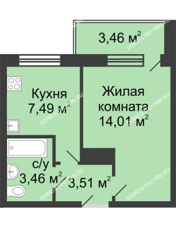 1 комнатная квартира 30,2 м² в ЖК Удачный, дом № 4