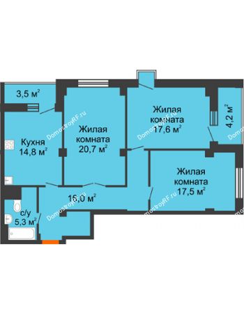 3 комнатная квартира 96,1 м² - ЖК Вершина