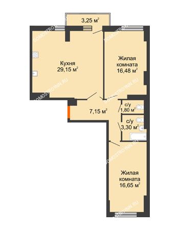 2 комнатная квартира 76,16 м² - ЖК Орбита