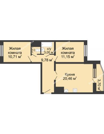 2 комнатная квартира 58,15 м² в ЖК Французский квартал, дом Корпус 6-11